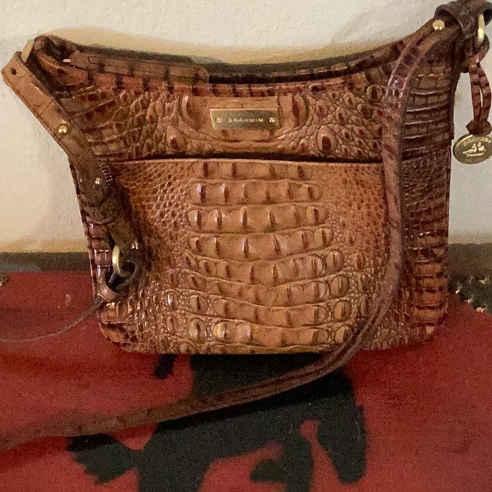Brahmin Brown Croc-Embossed Crossbody Bag